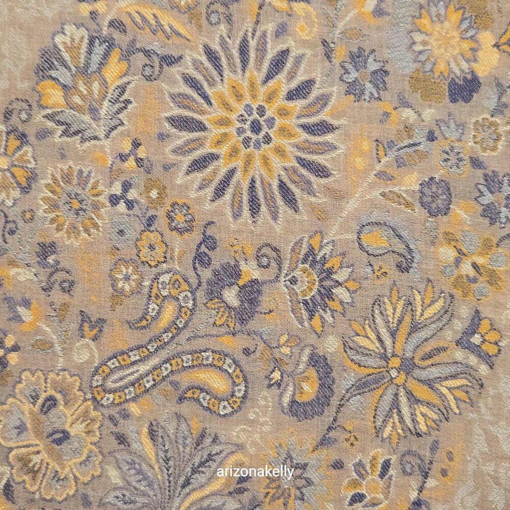 NWOT Cashmere Jacquard Lightweight Jamawar Shawl Scarf Yellow Blue - Picture 4 of 16